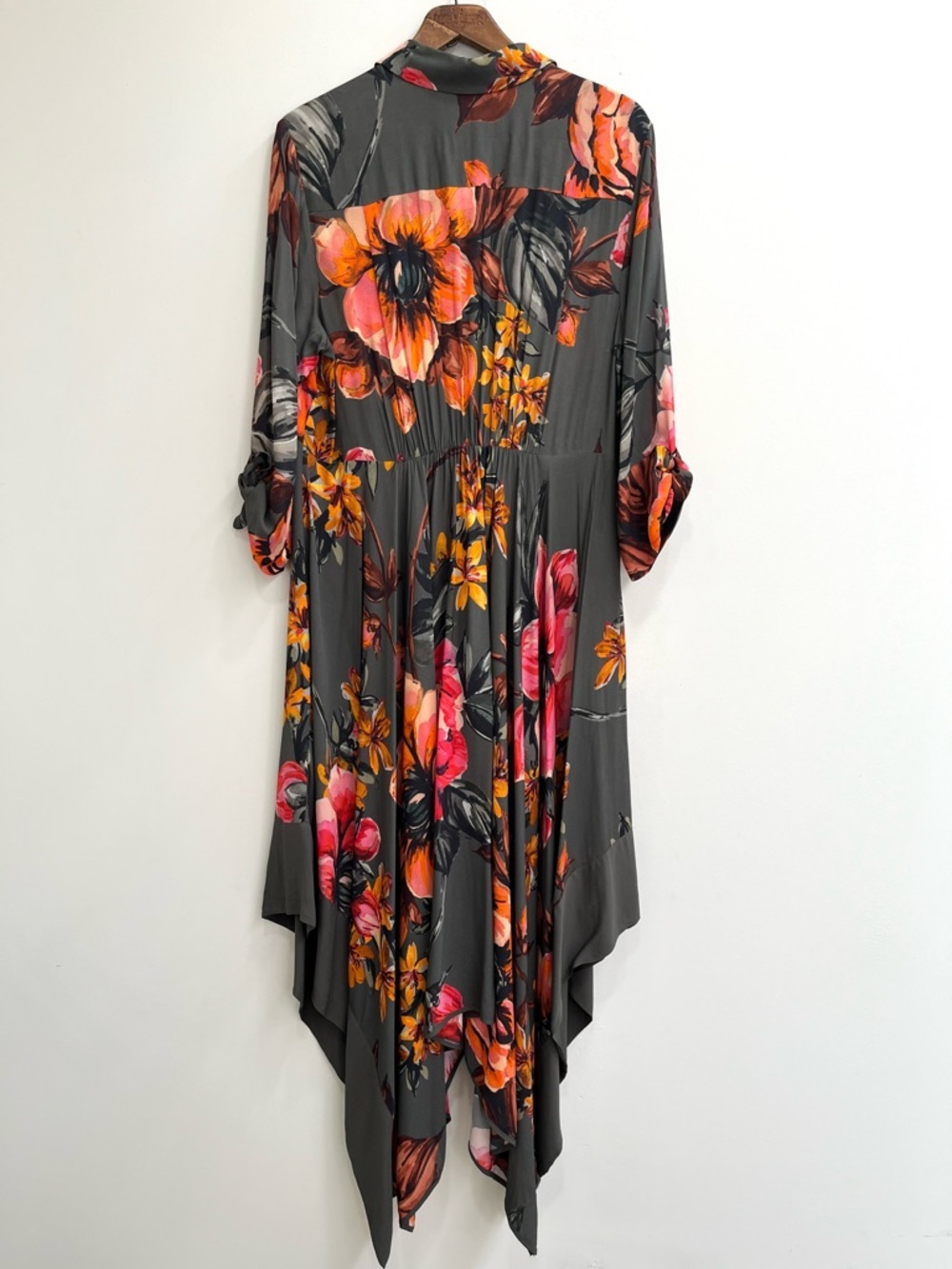 Soft Surroundings Provencia Olive Green Floral Midi Dress Handkerchief Hemline - Picture 3 of 12